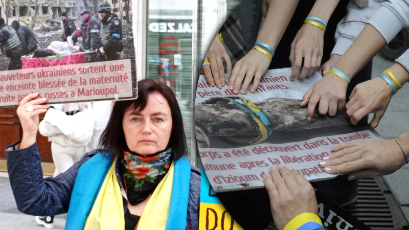"Rusia– terrorista": manifestación en apoyo a Ucrania celebrada en el Lyon francés