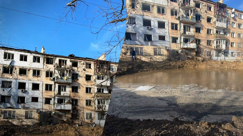 Un proyectil cayó cerca de un edificio de gran altura en Kherson: la tierra voló hasta el último piso - video