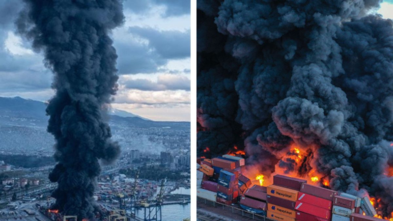 Todo es humo negro: el incendio en el puerto turco de Iskenderun no se puede extinguir