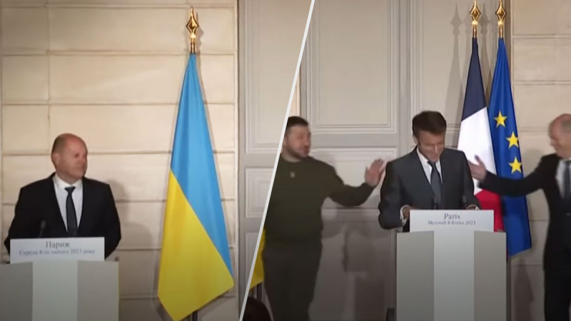 Creo que es nuestro estandarte, bromeó Zelenskiy cuando Scholz ocupó su lugar antes de la sesión informativa