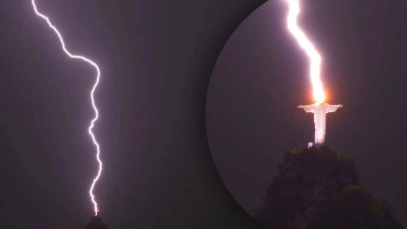 En Brasil, un rayo cayó sobre la estatua de Cristo Salvador: el momento fue capturado