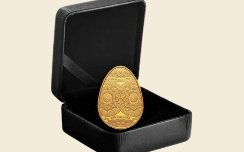 В Canadá emitió una moneda de oro con la forma de un huevo de Pascua ucraniano