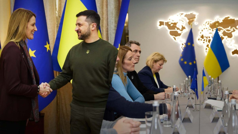 La jefa del Parlamento Europeo, Roberta Metzola, llegó a Lviv y se reunió con Zelensky