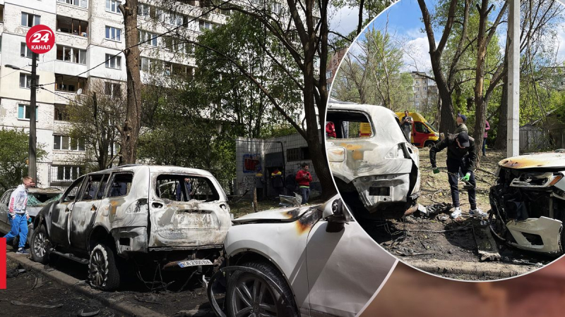 Autos quemados y ventanas rotas: secuelas del ataque nocturno de Shahids en Kiev