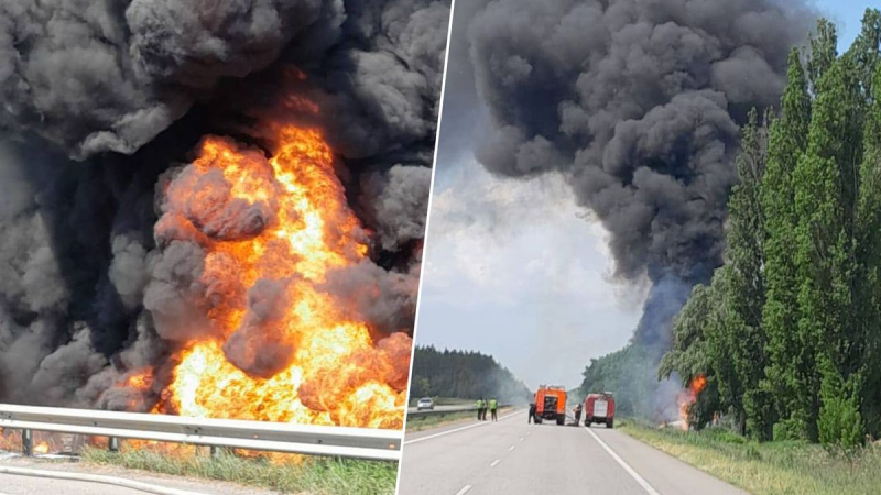 Un camión de combustible volcó y explotó en la región de Kiev: se produjo un gran incendio