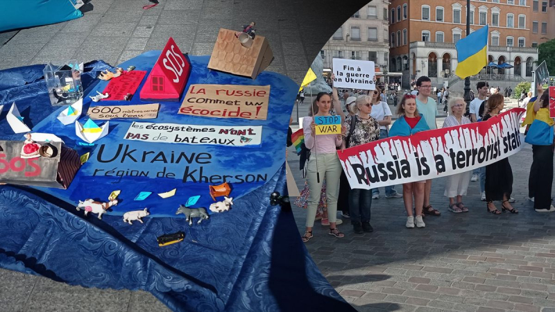 "Alto al genocidio de Ucrania": los ucranianos protestaron en Francia tras la explosión del Kakhovskaya central hidroeléctrica