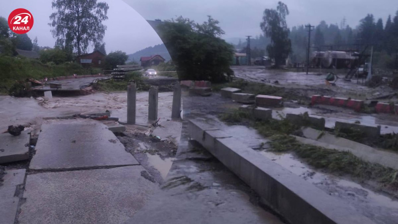 El agua arrasó carreteras y destruyó un puente en Skhidnytsia: consecuencias de las fuertes lluvias en la región de Lviv