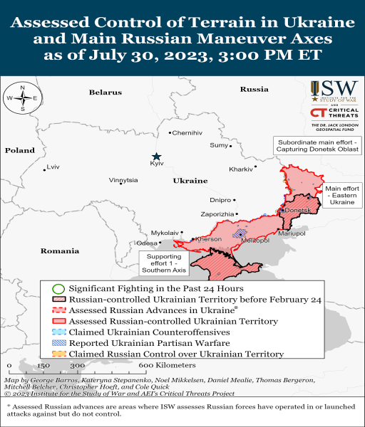  Mapa de hostilidades al 31/07/2023: situación en el frente