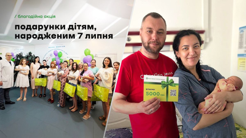 Los recién nacidos de Dnipro y sus padres recibieron 5000 hryvnia y obsequios de Credit Dnipro Bank