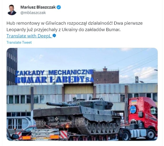 Un centro para la reparación de tanques Leopard dañados en Ucrania: Blaszczak abrió en Polonia