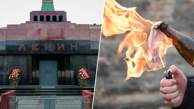En la noche de Moscú, un hombre arrojó un cóctel molotov al mausoleo de Lenin