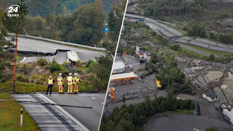 Deslizamiento de tierra gigante en Suecia: los coches cayeron en enormes baches en la carretera