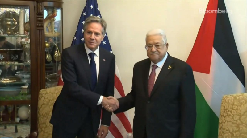 Blinken se reunió con el presidente de la Autoridad Palestina, Mahmoud Abbas