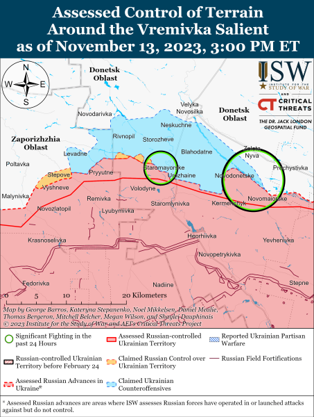 Mapa de operaciones de combate al 14 de noviembre , 2023: situación en el frente
