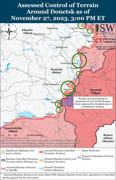 Mapa de acciones de combate el 28 de noviembre de 2023: situación en el frente