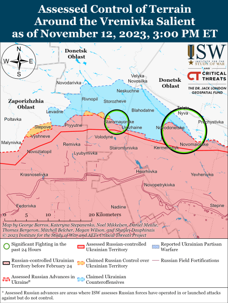 Mapa de operaciones de combate al 13 de noviembre , 2023: situación en el frente