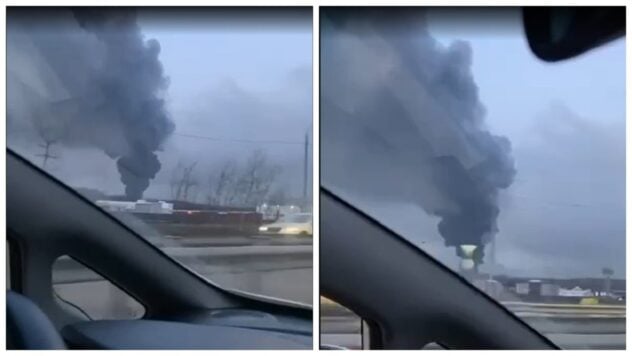 Columna de humo de kilómetros: un incendio a gran escala en almacenes en la región de Moscú