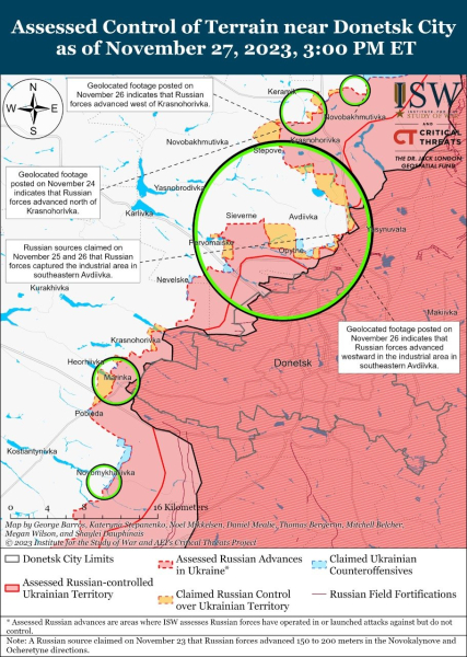 Mapa de operaciones militares al 28 de noviembre de 2023: situación en el frente