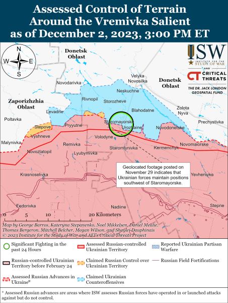Mapa de operaciones de combate al 3 de diciembre , 2023: situación en el frente