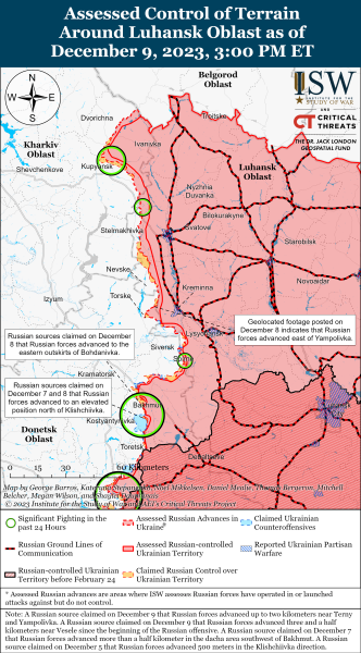 Mapa de operaciones de combate al 10 de diciembre de 2023: situación en el frente