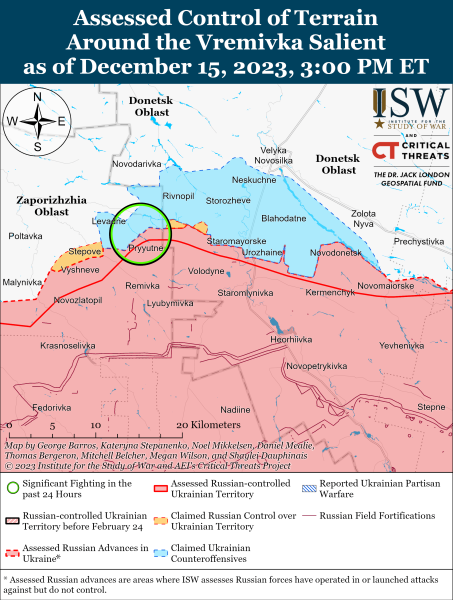 Mapa de operaciones de combate al 16 de diciembre , 2023: situación en el frente