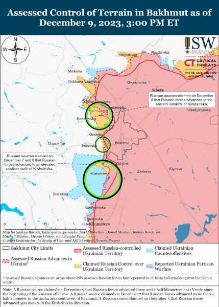 Mapa de operaciones militares al 10 de diciembre , 2023: situación en el frente