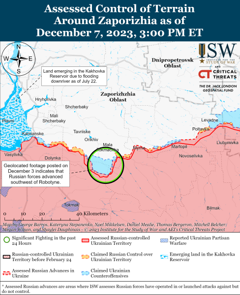 Mapa de operaciones militares al 8 de diciembre de 2023 — situación en el frente