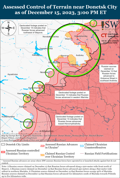 Mapa de operaciones militares del 16 de diciembre , 2023: situación en el frente