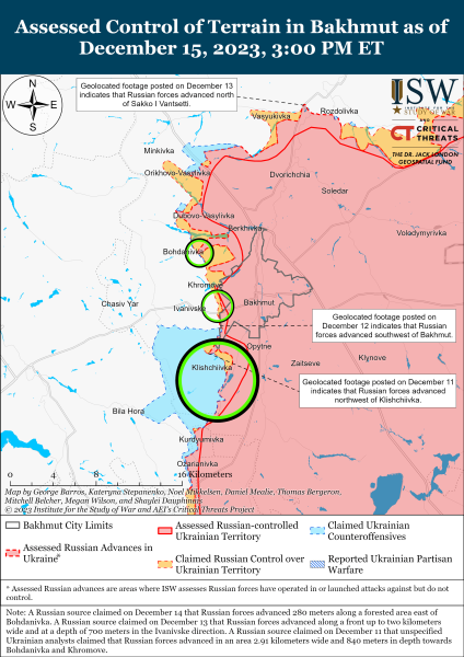 Mapa de operaciones de combate al 16 de diciembre de 2023: situación en el frente
