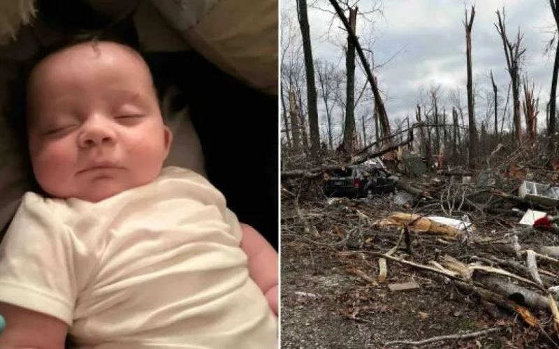 Un bebé de cuatro meses, arrojado de una casa por un tornado, fue encontrado vivo en un árbol (foto)