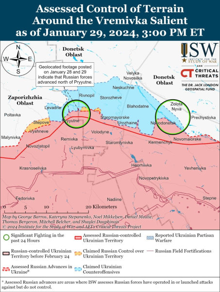 Mapa de operaciones militares al 30 de enero de 2024: situación en el frente