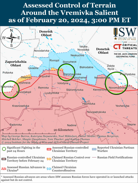 Mapa de operaciones militares al 21 de febrero de 2024 - situación en el frente