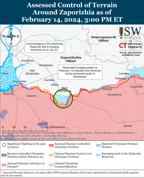 Mapa de operaciones militares al 15 de febrero de 2024 - situación en el frente 