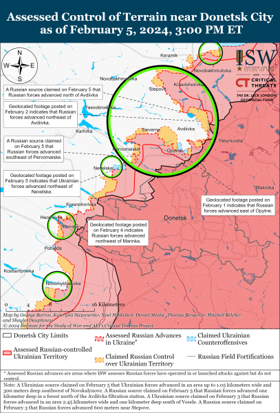 Cerca de Avdiivka hay un avance de las Fuerzas Armadas de Ucrania, posicional las batallas continúan: ISW