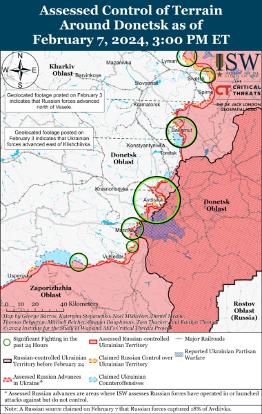 Mapa de acciones de combate el 8 de febrero de 2024: situación en el frente