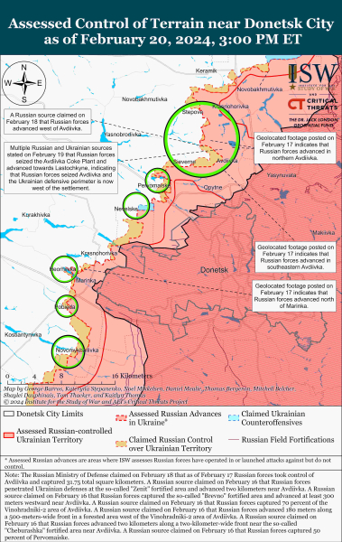 Mapa de operaciones militares al 21 de febrero de 2024 - situación en el frente