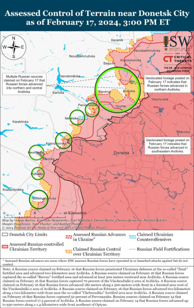 Mapa de operaciones militares al 18 de febrero de 2024: situación en el frente