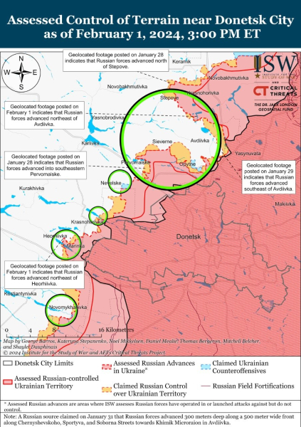 Mapa de operaciones de combate al 2 de febrero de 2024: situación en el front