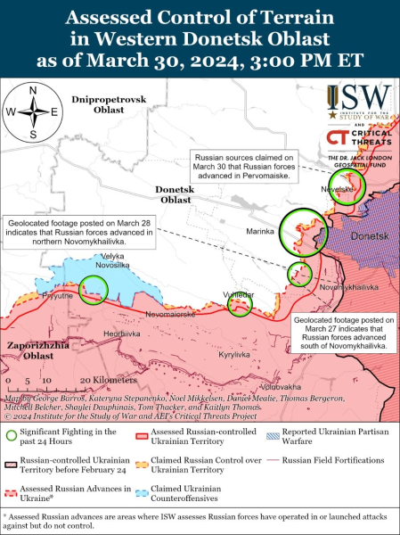 Mapa de operaciones militares al 31 de marzo de 2024: situación en el frente