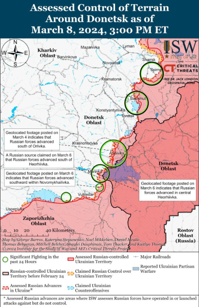 Mapa de acciones de combate al 09 de marzo de 2024 – situación en el frente