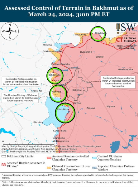 Mapa de operaciones militares para el 25 de marzo de 2024: situación en el frente