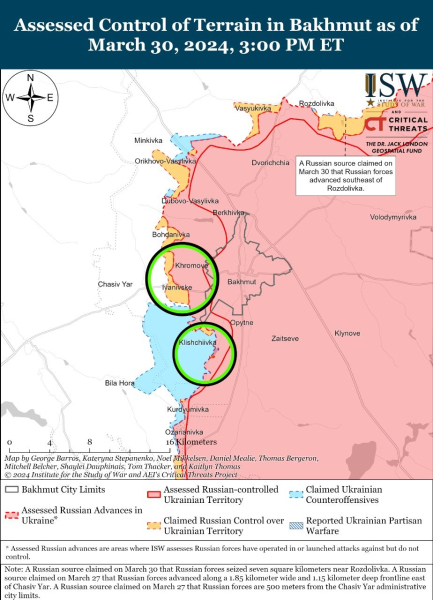 Mapa de operaciones militares al 31 de marzo de 2024: situación en el frente