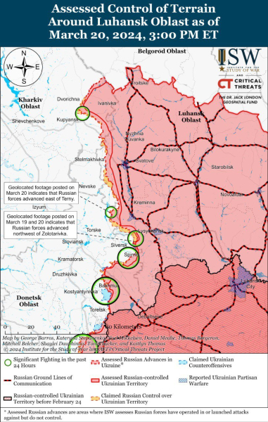 Mapa de operaciones militares al 21 de marzo de 2024 & mdash ; situación en el frente