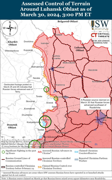 Mapa de operaciones militares al 31 de marzo de 2024: situación en el frente