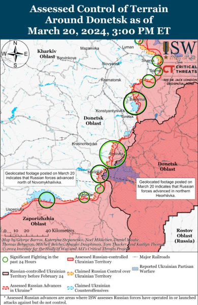 Mapa de acciones de combate el 21 de marzo de 2024: situación en el frente