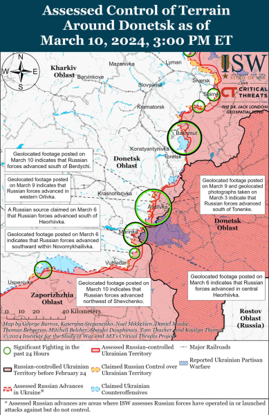 Mapa de operaciones militares al 11 de marzo de 2024: situación en el frente