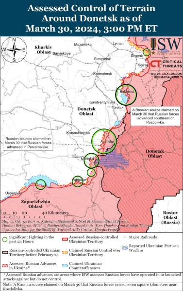Mapa de operaciones militares al 31 de marzo de 2024: situación en el frente