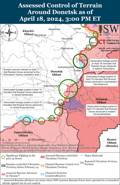 Mapa de operaciones militares para el 19 de abril de 2024 - situación en el frente
