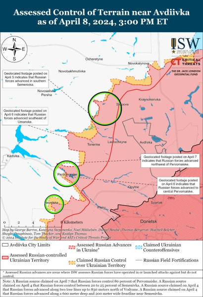 Mapa de operaciones militares al 9 de abril de 2024: situación en el frente