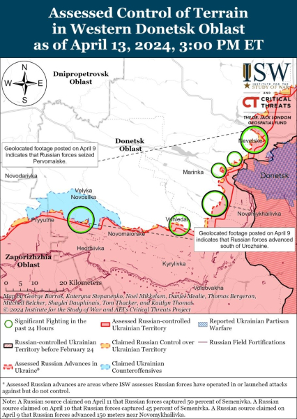 Mapa de operaciones militares para el 14 de abril de 2024: situación en el frente